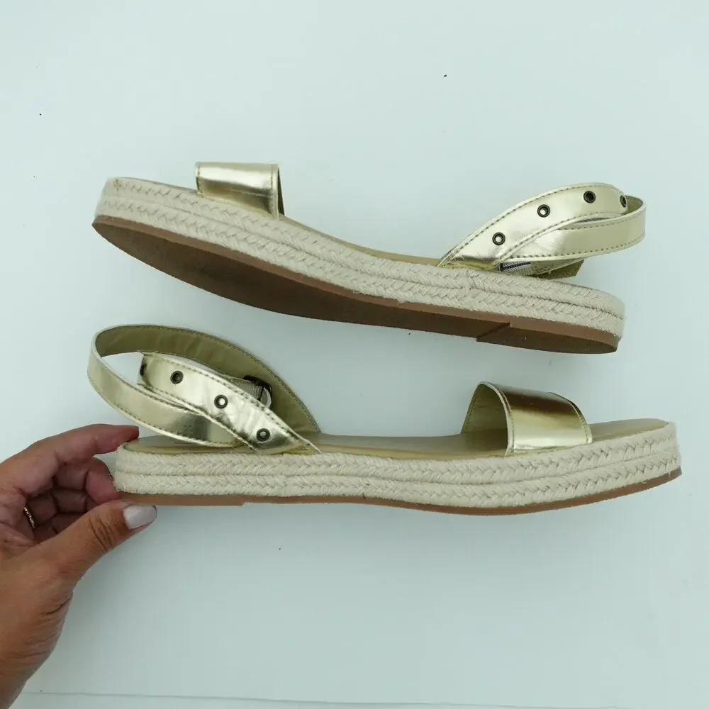 GAP Metallic Gold Platform Strappy Espadrille Comfort Sandals - Size 8.5
